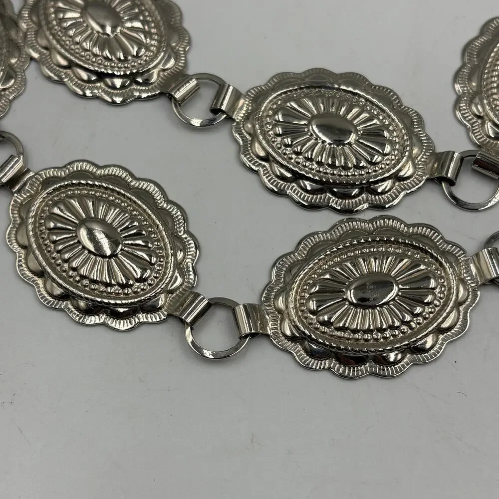 Western Cowgirl Silver-Tone Concho Chain Belt Oval Links Adjustable up to 36